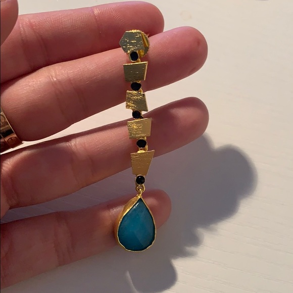 Turquoise and Gold Drop Earrings - Picture 2 of 5
